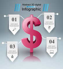 3D infographic design. Dollar icon.