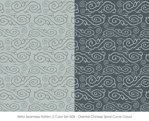 Retro Seamless Pattern 2 Color Set_508 Oriental Chinese Spiral Curve Cloud
