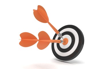 Three arrows darts in center. 3d rendering.