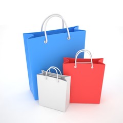 Paper Shopping Bags isolated on white background. 3d rendering.