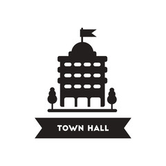 flat icon in black and white style building town hall 