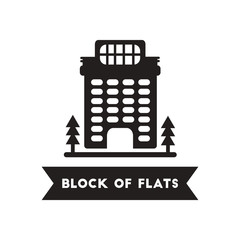 flat icon in black and white style building apartment block 