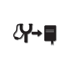 Back to School and Education vector flat icon in black and white style Slingshot and book