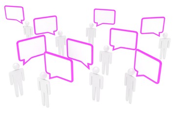 people with talk bubbles isolated over a white background. 3d rendering.