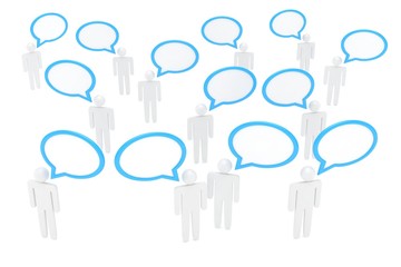 people with talk bubbles isolated over a white background. 3d rendering.