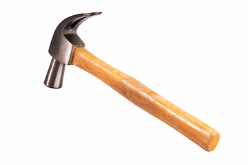 claw hammer with wooden handle on white background