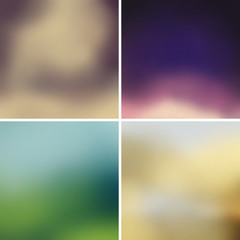 Blurred vector backgrounds collection with green, brown and purple pastel blended colors. Abstract colorful gradients for screen wallpaper design template