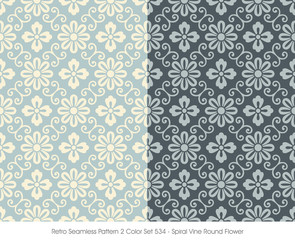 Retro Seamless Pattern 2 Color Set_534 Spiral Vine Round Flower

