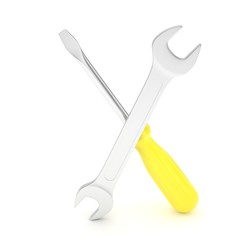3D Illustration Wrench and screwdriver, service concept