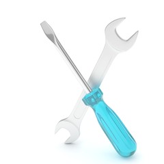 3D Illustration Wrench and screwdriver, service concept