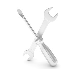 3D Illustration Wrench and screwdriver, service concept