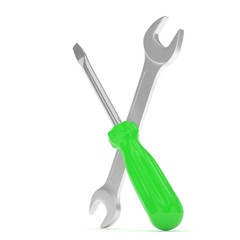3D Illustration Wrench and screwdriver, service concept