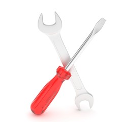 3D Illustration Wrench and screwdriver, service concept