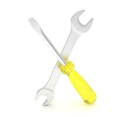 3D Illustration Wrench and screwdriver, service concept