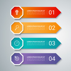 Infographic arrow design elements. Business template with 4 options, steps, parts. Can be used for diagram, graph, chart, report, data visualisation, web design. Colorful vector banner