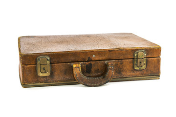 Old vintage suitcase isolated on white background