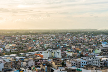 Aerial view over Hadyai city, Thailand in most cloudy day before sunset.