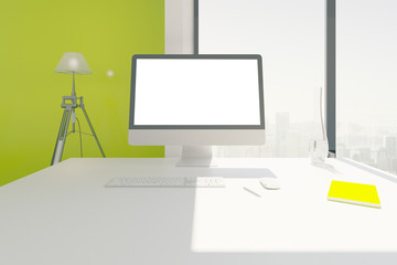 Bright green office with workplace
