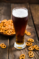 Dark beer and pretzels