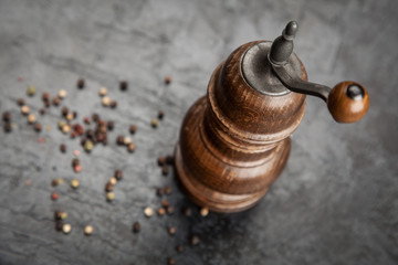 Pepper grinder on dark background