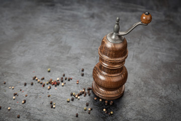 Pepper grinder on dark background