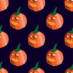 Seamless pattern with scary Halloween pumpkins