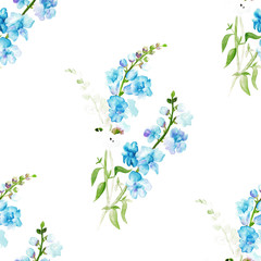 Watercolor blue flowers pattern