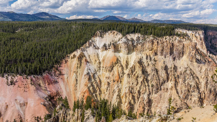 Rocky walls along the Grand Canyon of the Yellowstone. Point sublime on the Grand Canyon of the Yellowstone, Yellowstone National Park, Wyoming