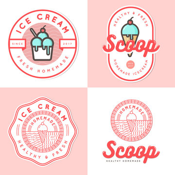 Set of logo, badges, banners, emblem and elements for ice cream shop. Vector illustration