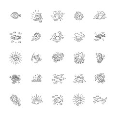 Marine life icon set. Nautical design elements isolated on background. © tettygreen