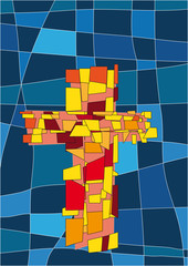 Naklejki  Krzyż jako symbol Chrystusa. Ilustracja w łodydze nowoczesnego okna kościoła.