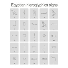 Set of monochrome icons with egyptian hieroglyphics signs for your design - obrazy, fototapety, plakaty