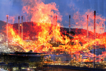 Fototapeta na wymiar oil-refinery industry plant and fire case industry concept .