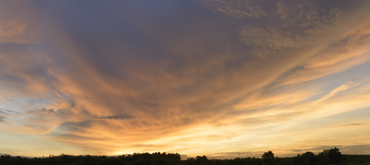 Amazing cloudy and sunset . panorama view sky .