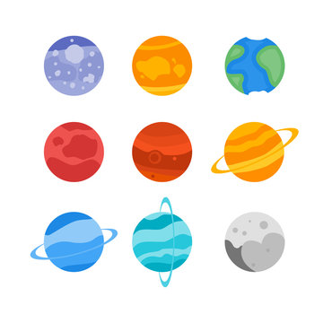 The planets of the solar system set icon. Mercury, Venus, Earth,