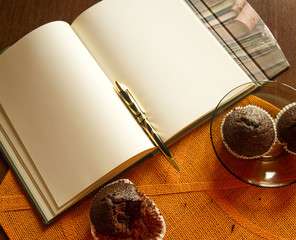  notebook  and muffins