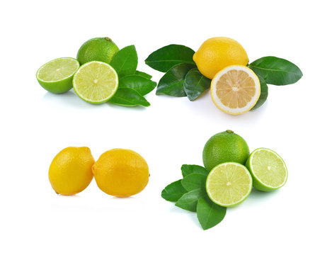 fresh lemon ,lime  isolated on  white background