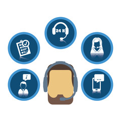 man headphone woman smartphone customer service technical service call center icon set. Colorful and flat design. Vector illustration