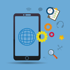 smartphone gear lupe checklist customer service technical service call center icon set. Colorful and flat design. Vector illustration