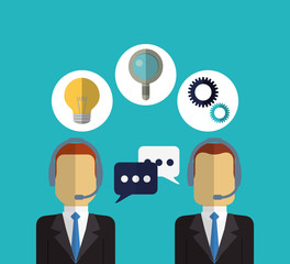 man headphone male bulb lupe gears customer service technical service call center icon set. Colorful and flat design. Vector illustration