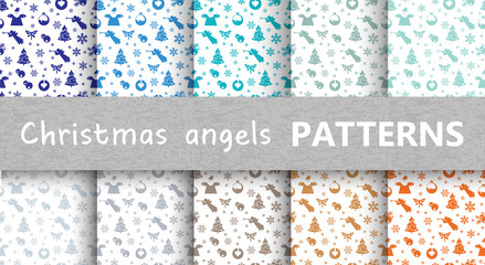 Christmas pastel retro vector patterns tiling. Endless texture can be used for printing onto fabric and paper or scrap booking, surface textile, web page background. New Year abstract shapes.