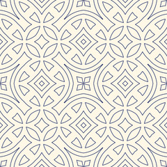 Outline ethnic abstract background. Seamless pattern with symmetric geometric ornament.