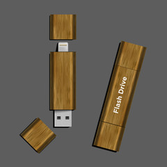 Vector of wood Dual-USB/ Micro USB Flash Drive