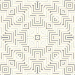 Outline ethnic abstract background. Seamless pattern with symmetric geometric ornament.