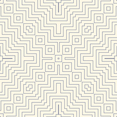 Outline ethnic abstract background. Seamless pattern with symmetric geometric ornament.