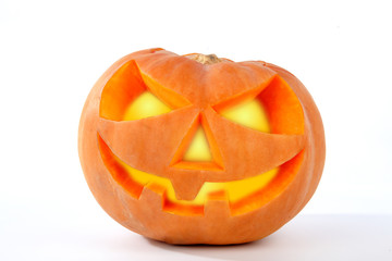 Halloween pumpkin shiny inside on white