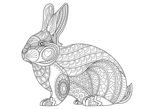 Coloring Page Rabbit. Hand Drawn Vintage Doodle Bunny Vector Ill