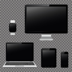 Modern digital devices isolated on transparent background