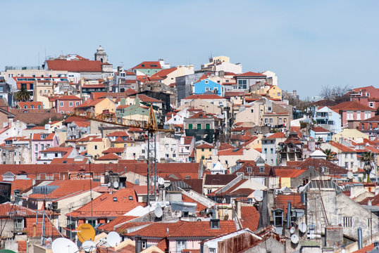 Colorful European favelas in Lisbon Portugal