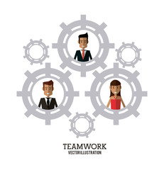 avatar businessman woman gear teamwork support collaborative unity icon. flat design. Vector illustration